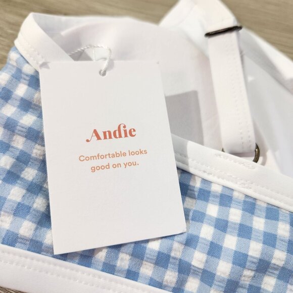 Andie Swim The Cove Top in Gingham Blue Pool New With Tags Womens Size XL - Picture 5 of 13
